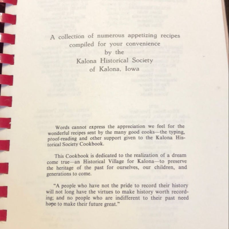 Kalona Iowa Historical Village Cook Book