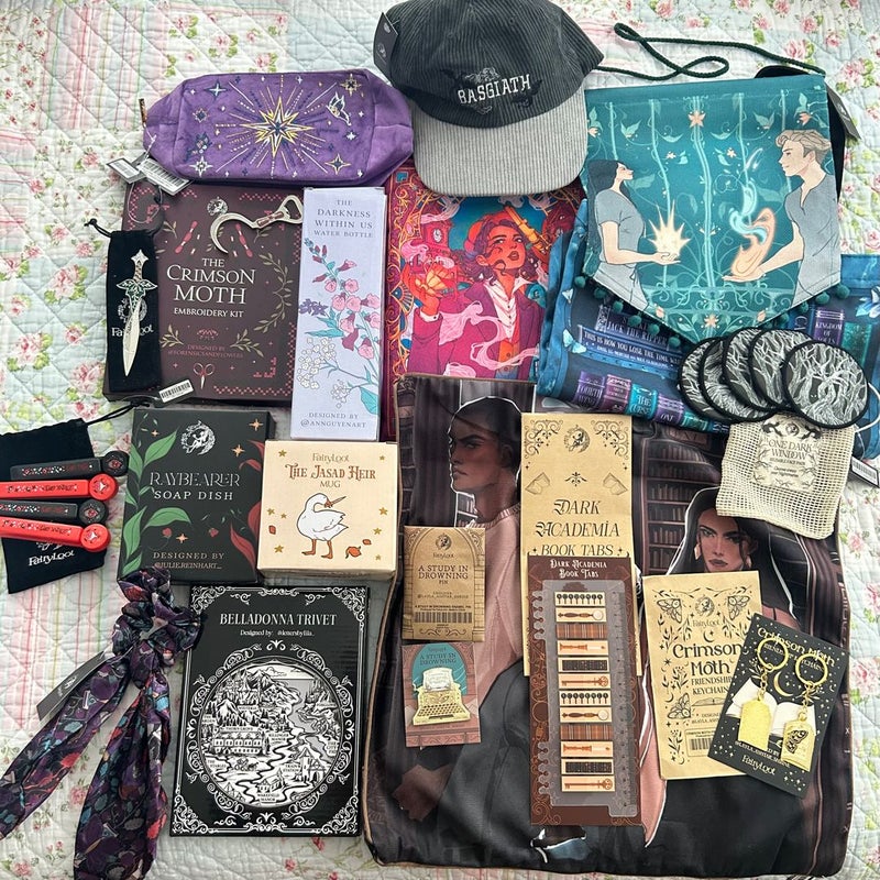 fairyloot bookish trinkets, bags, decor, keychains, stationary, pins