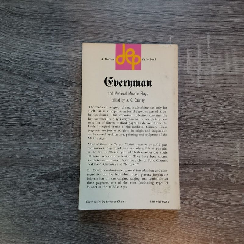Everyman and Medieval Miracle Plays Edited by Cawley 1959 E.P. Dutton Paperback