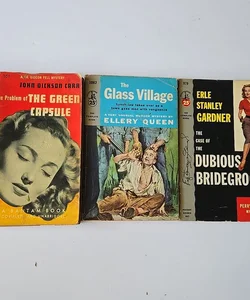 Mystery paperbacks lot 3 novels Ellery Queen  Perry Mason John Carr 3 vintage Mystery 