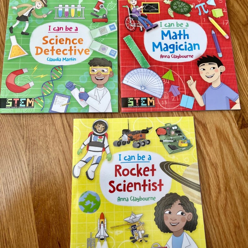 Set 3 NEW STEM Books I Can Be a Math Magician Science Detective Rocket Scientist 