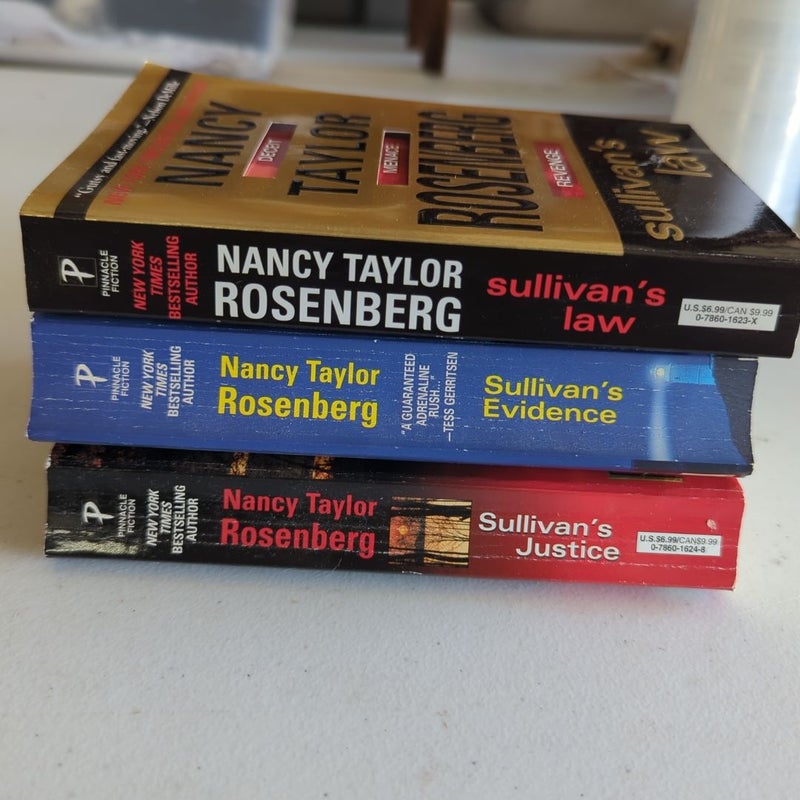 Nancy Taylor Rosenberg paperbacks X 3: Sullivan's Law, Evidence, and Justice 