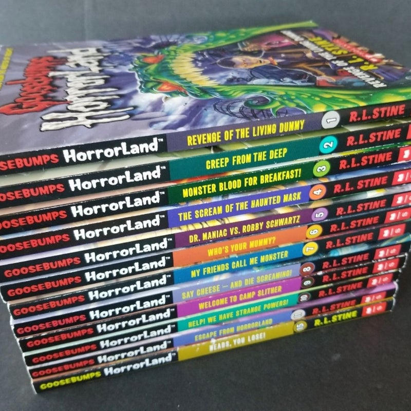 GOOSEBUMPS HORRORLAND LOT OF 12 VINTAGE HORROR BOOKS R.L. STINE #1-15