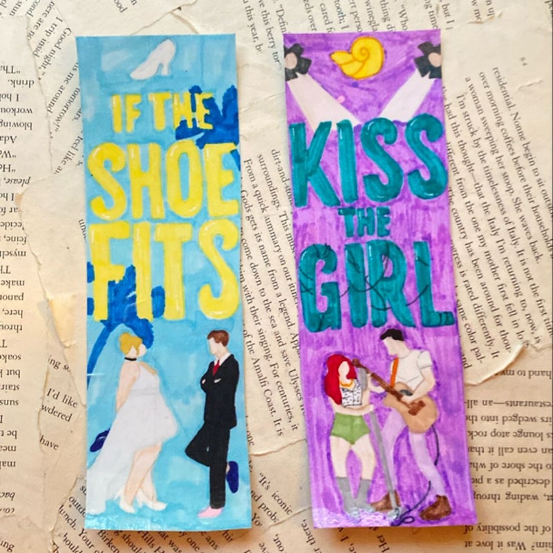 Meant To Be series handmade bookmarks (If the Shoe Fits, Kiss The Girl)