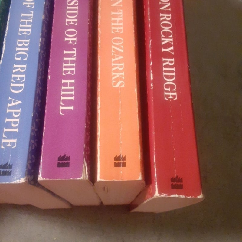 Little House : The Rocky Ridge Years (Rose years) 6 Book Set By Roger Lea MacBride.

All 1st editions!

All paperbacks with cover wear, creases on covers / spines. A few have small spine rips or names/stickers in them. In good shae =)


Little House on Rocky Ridge - small spine rip.


Little Farm in the Ozarks.


In the Land of the Big Red Apple - sticker on inner back cover.


On the Other Side of the Hill - tiny spine rip.


Little Town in the Ozarks - sticker on inner cover.


New Dawn on Rocky Ridge - name & sticker on inner covers.

