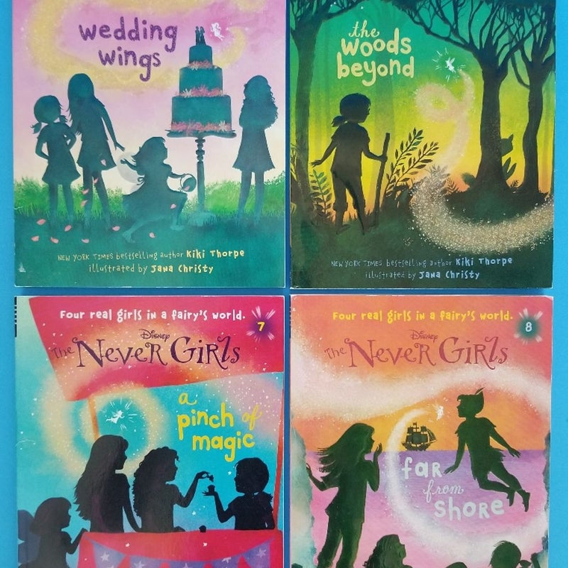 COMPLETE SET #1 -8 DISNEY THE NEVER GIRLS BOOK SERIES KIKI THORPE GLITTER COVERS