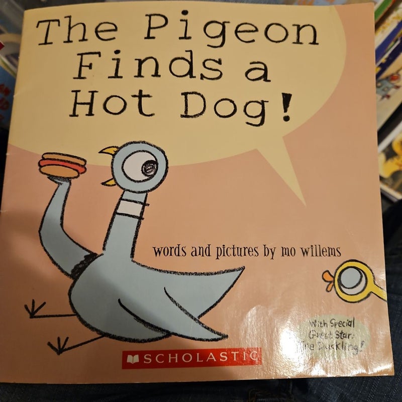 The pigeon finds a hot dog!