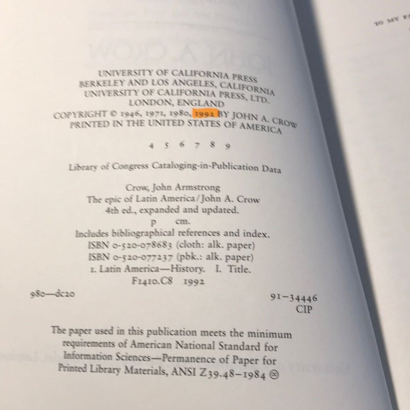 The Epic of Latin America, Fourth Edition by John A. Crow