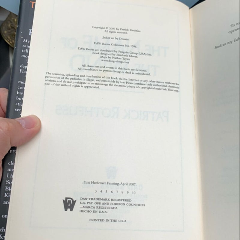 The Name of the Wind (Rare alternate Donato “Fabio” cover design, First Edition, 3rd Printing)