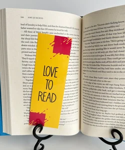 Bookmark, “Love to Read” Yellow/Red Square Splatters