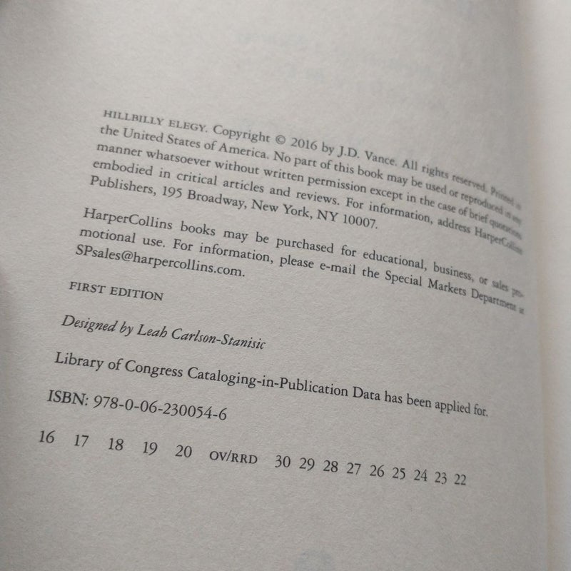 Hillbilly Elegy *First Edition*