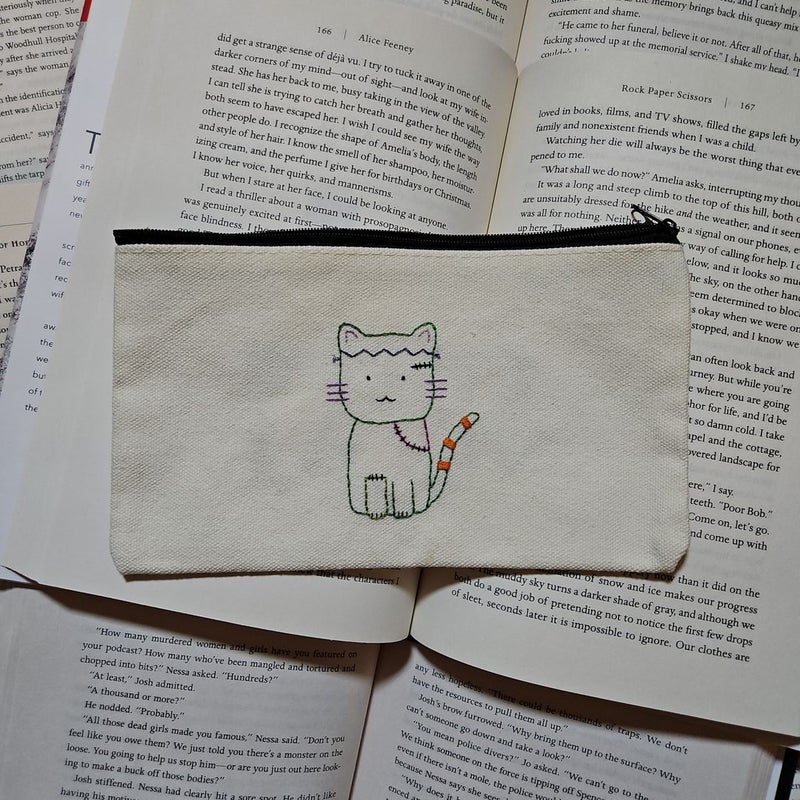 Hand Embroidered Bookish Pouch
