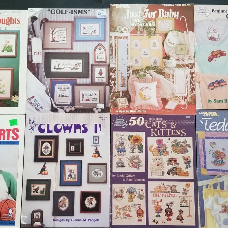 VINTAGE LOT OF 1980s CROSS STITCH PATTERNS, DIMENSIONS, LEISURE ARTS & OTHERS!