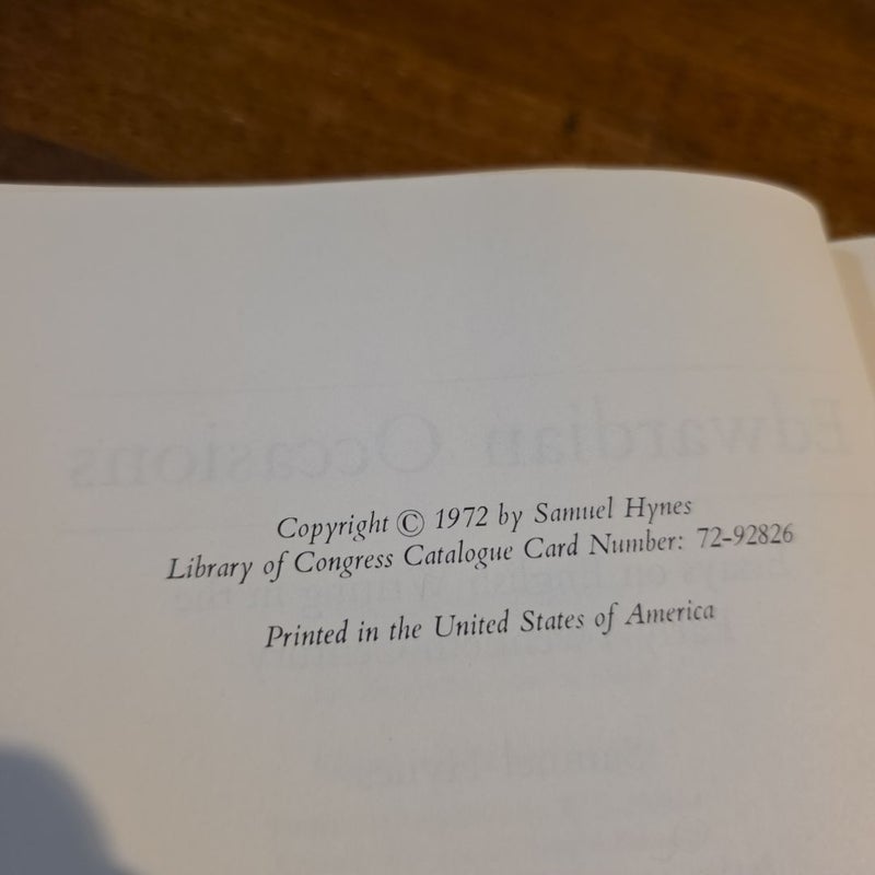 VINTAGE 1972, FIRST EDITION Edwardian Occasions: Essays on English Writing in the Early Twentieth Century [by Samuel Hynes (ex-library)]