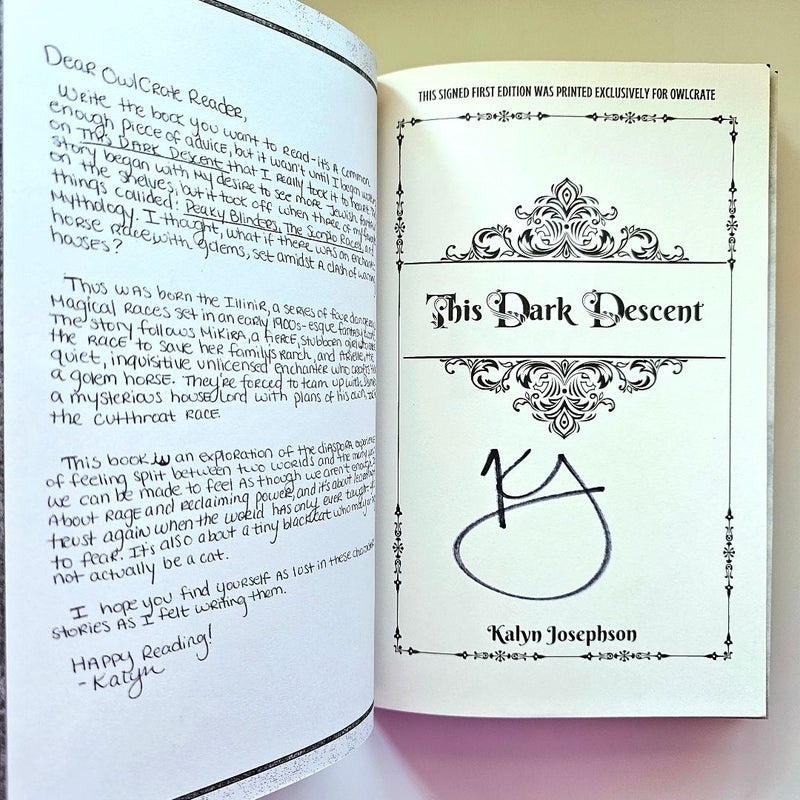 This Dark Descent SIGNED by Kalyn Josephson FIRST Edition Owlcrate Special