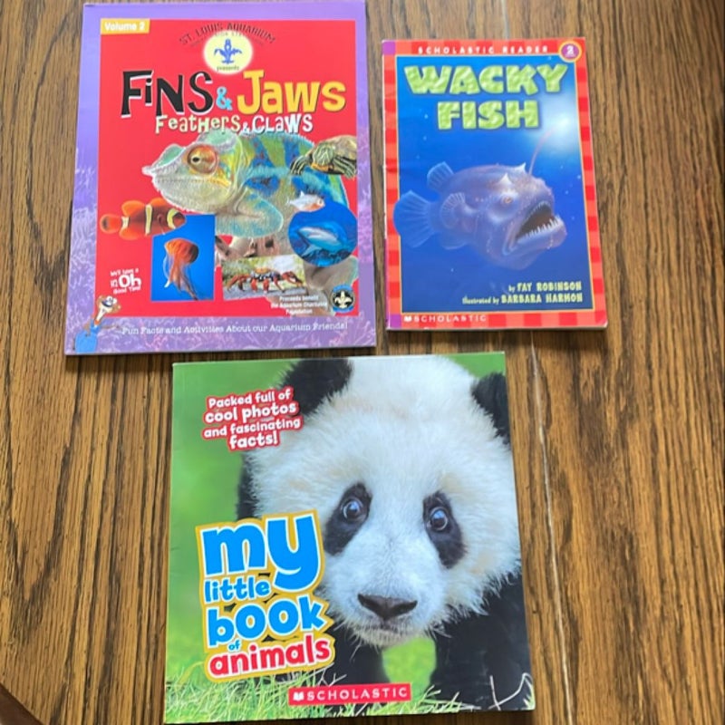 bundle of  3: Fins and Jaws, Feathers and Claws - Volume 2; Wacky Fish; & My Little Book of Animals