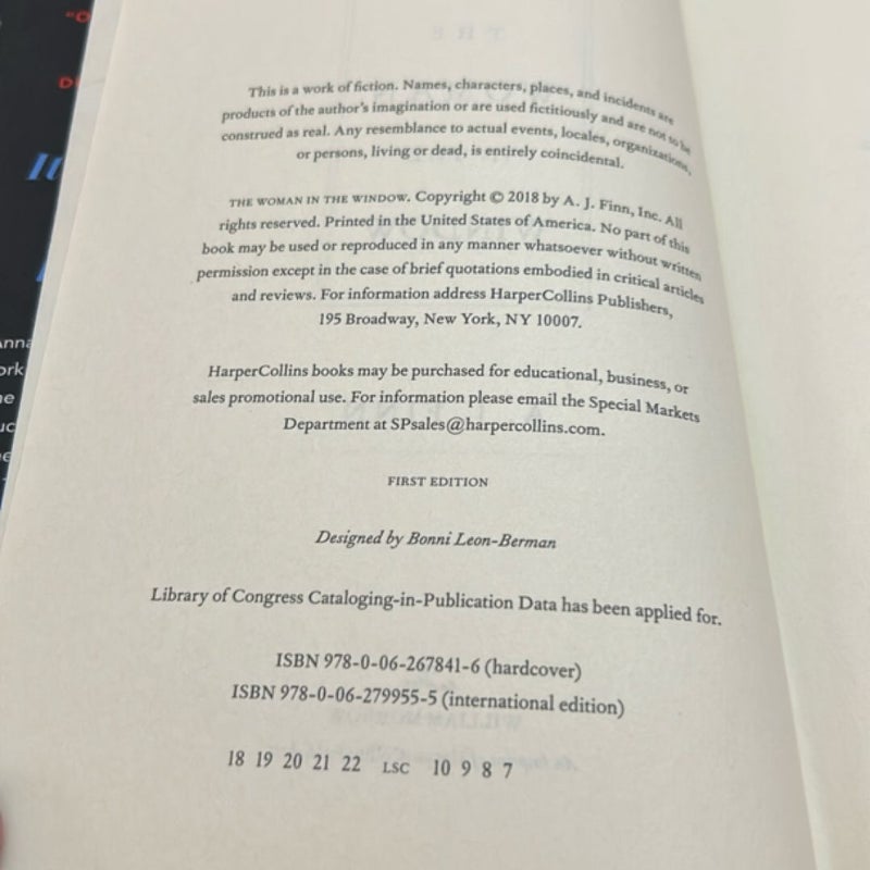 The Woman in the Window First Edition