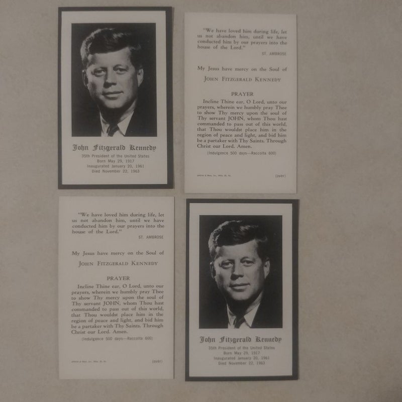 set of 4  President Kennedy authentic prayer cards