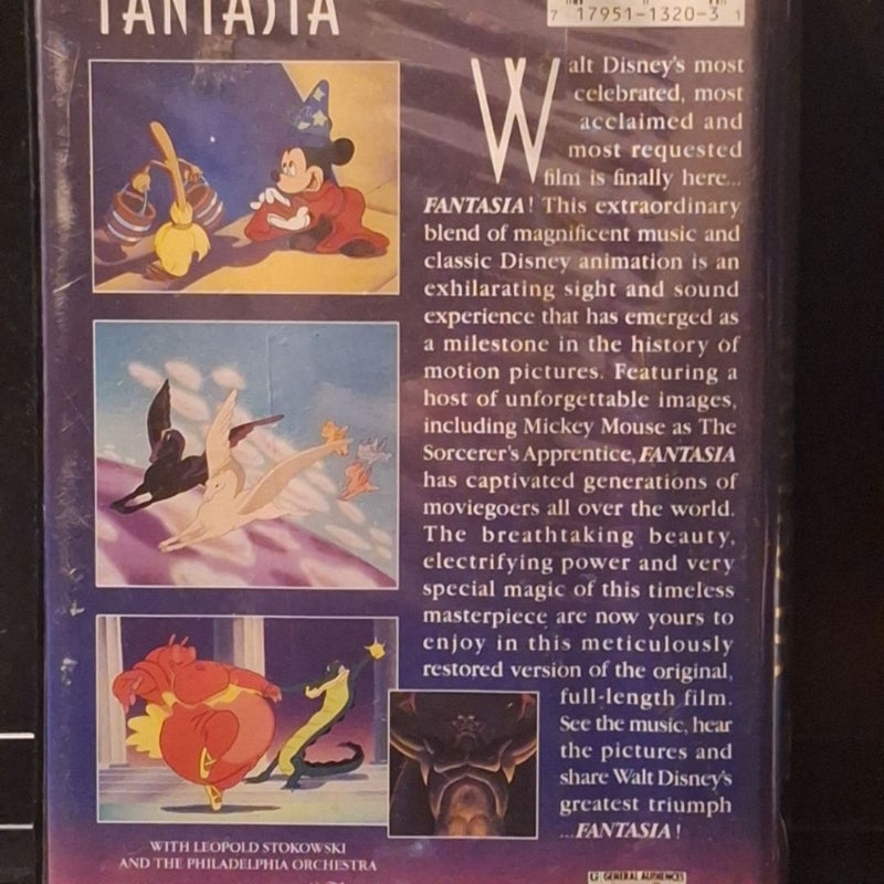 Walt Disney's Masterpiece Fantasia VHS and The Sorcerer's Apprentice Fantasia soundtrack on 12-inch vinyl record