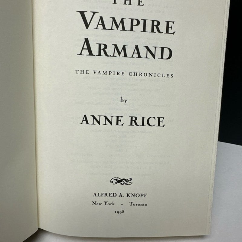 The Vampire Armand (Vampire Chronicles) 1998 1st/1st Knopf HCDJ