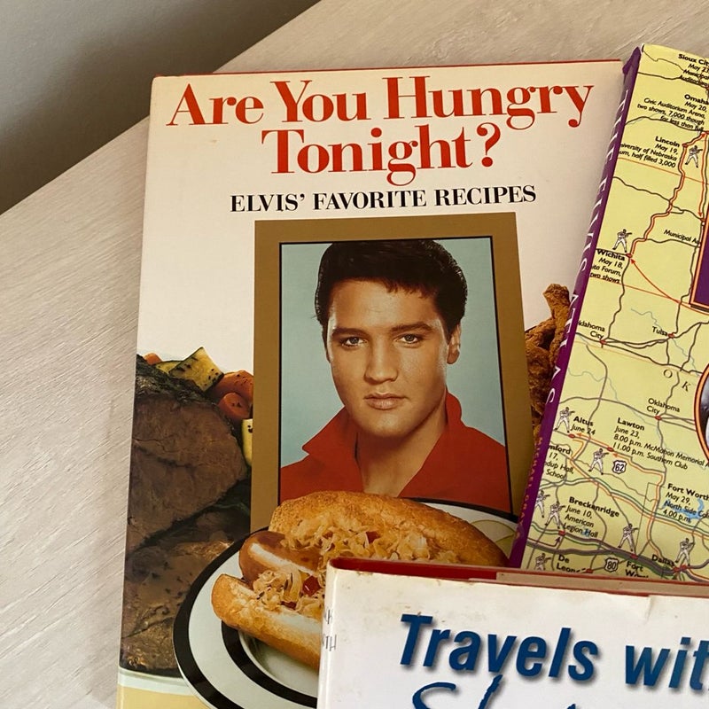 Lot of Three Elvis Presley Traveling Books & Cookbook - Atlas & Hungry Tonight