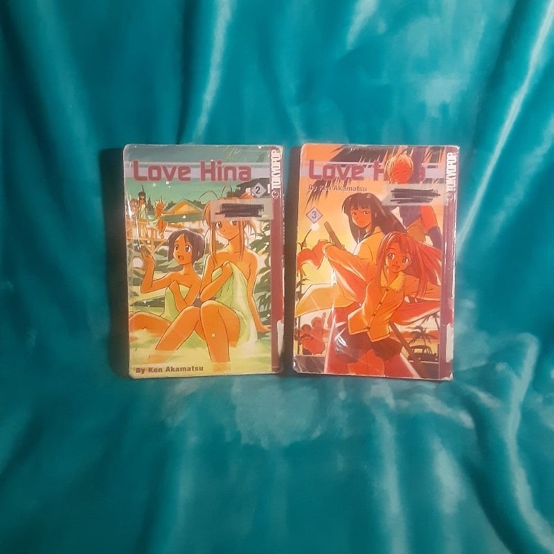 Love Hina volume 2 & 3 by Ken Akamatsu, Tokyopop English  ex-library book lot. TERRIBLE SHAPE!!!