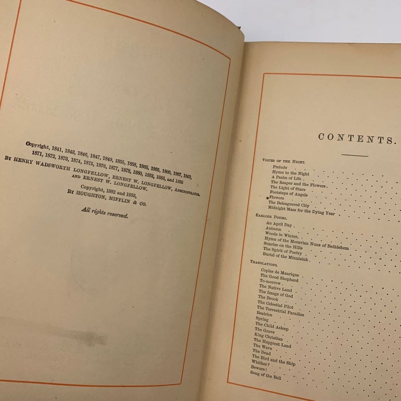 Antique 1883 Longfellow Poems Illustrated Houghton, Mifflin and Company 