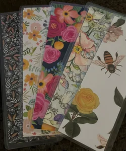New 5 double sided laminated bookmark spring flowers