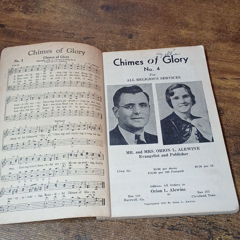 Antique Church Hymn book, CHIMES OF GLORY 1938