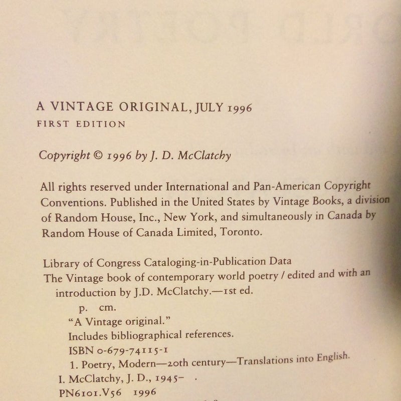 First Edition - The Vintage Book of Contemporary World Poetry