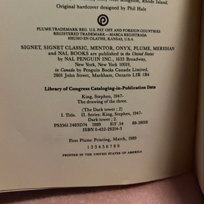 The Drawing of the Three - (The Dark Tower Book II) First Edition, Plume 1989