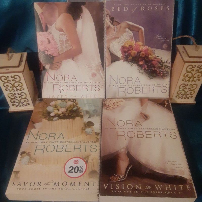 
The complete Bride Quartet set:
Vision in White,
Bed of Roses ,
Savor the Moment,
Happy Ever After