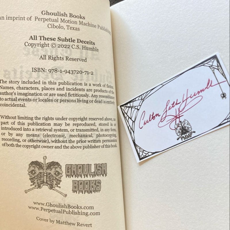 All These Subtle Deciets (Ghoulish Books) w/ SIGNED bookplate 