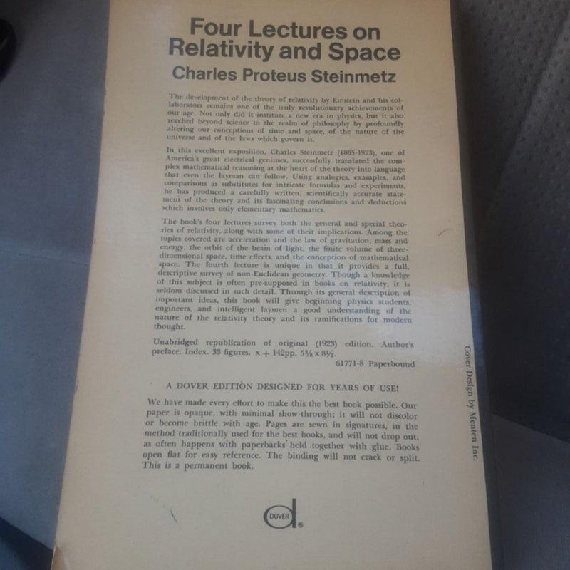 Charles Proteus Steinmetz Four Lectures On Relativity And Space Dover Paperback