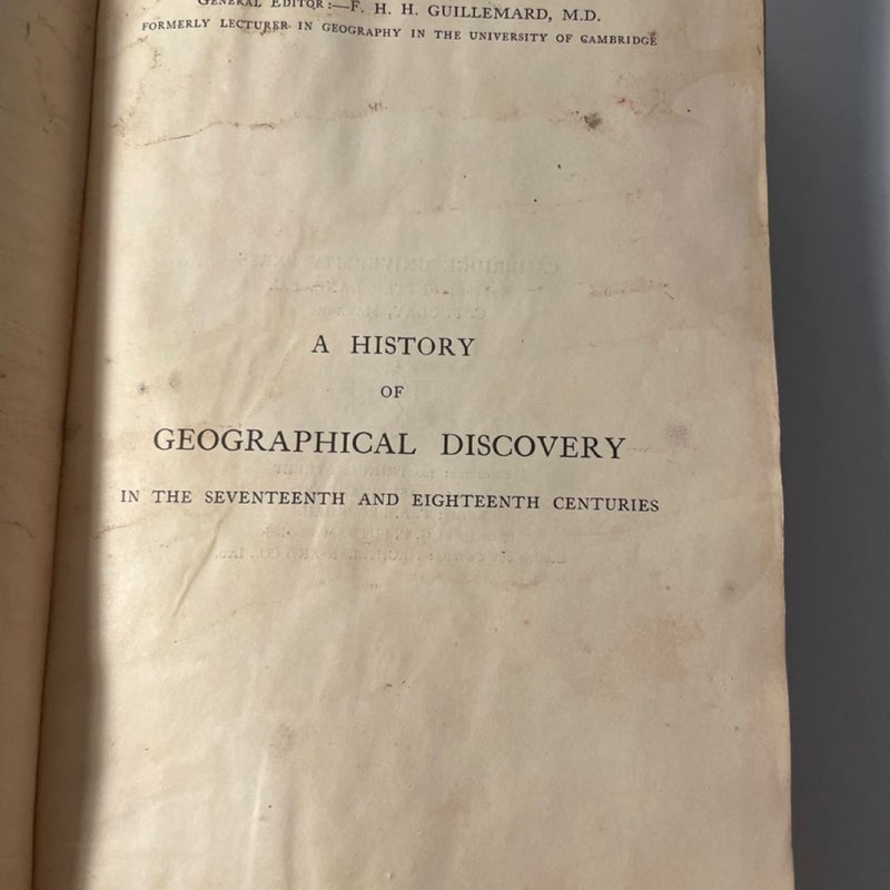 Geographical Discovery in the Seventeenth and Eighteenth Centuries Antique Book