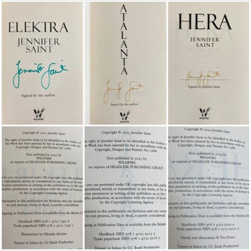 Elektra • Atalanta • Hera Waterstones SIGNED Exclusive Editions