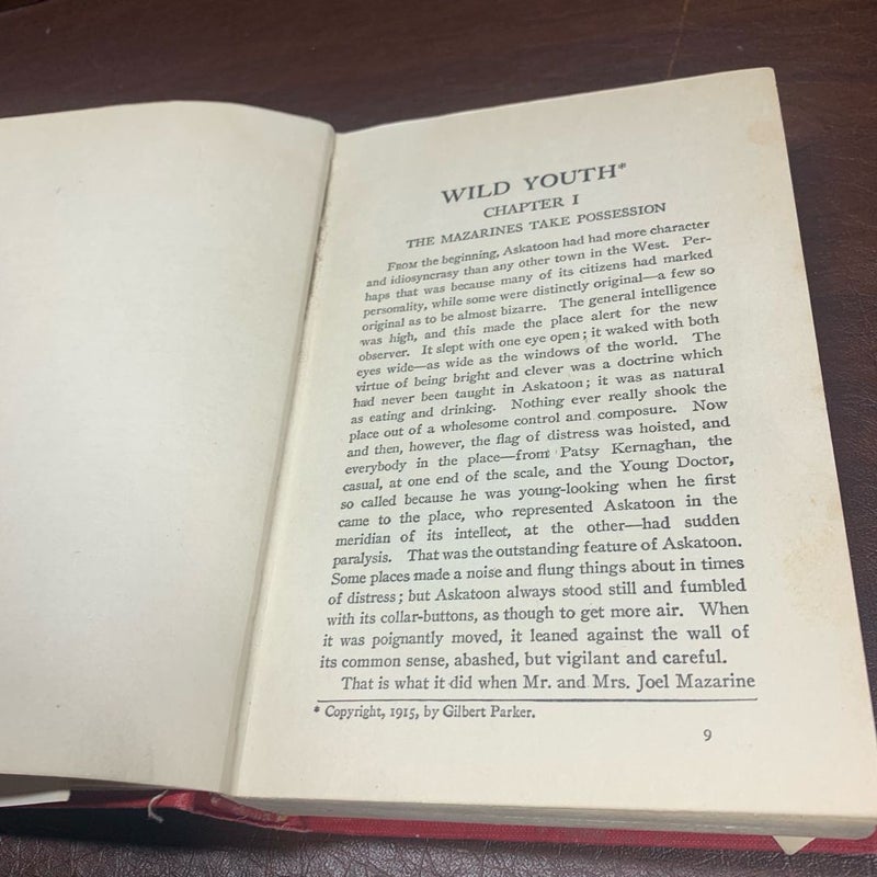 WILD YOUTH & ANOTHER by Gilbert Parker (hc 1919) In Acceptable Condition