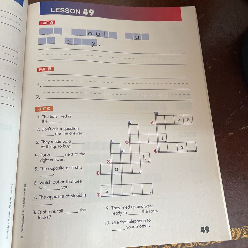 Spelling Mastery workbook 