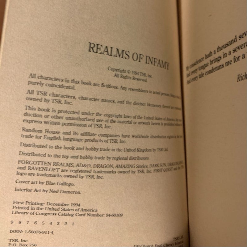 Forgotten Realms: Anthology Set: Realms of Valor, Realms of Infamy, Realms of the Underdark, All First Edition First Printing