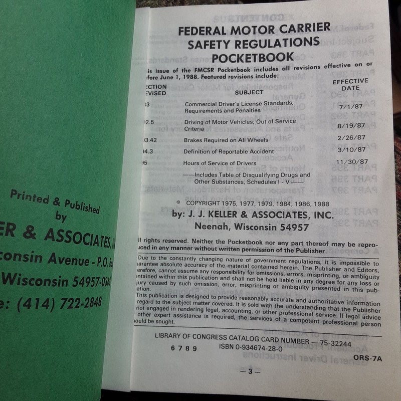 Federal Motor Carriers Safety Regulations Pocketbook