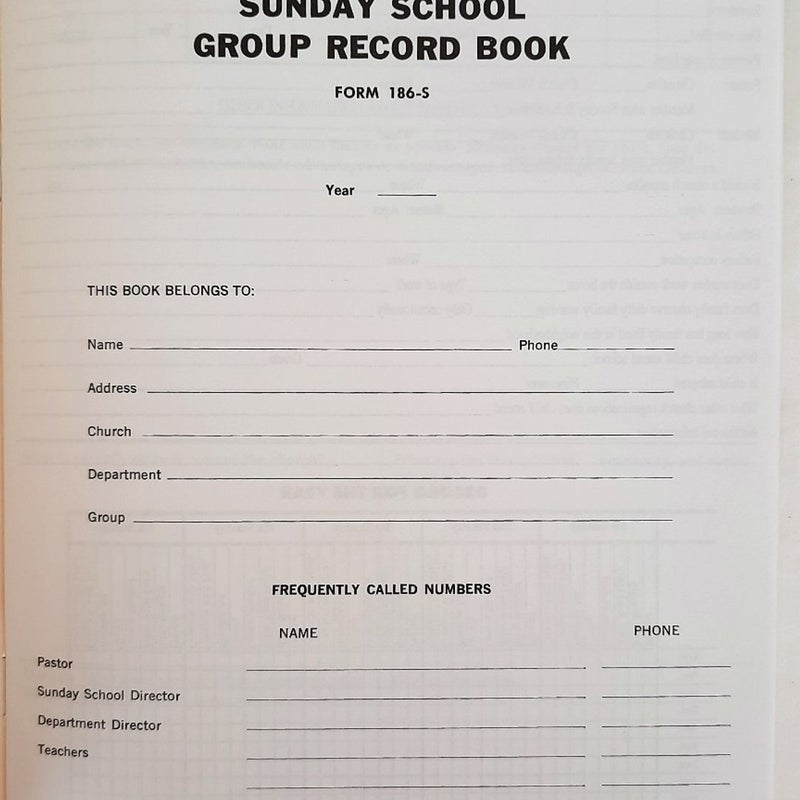 Children's Sunday School Group Record Book Form 186-S for churches