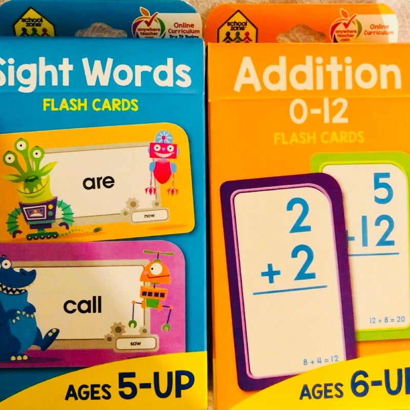 School Zone Sight Words & Addition Flash Cards Phonics Reading & Mathematics SET