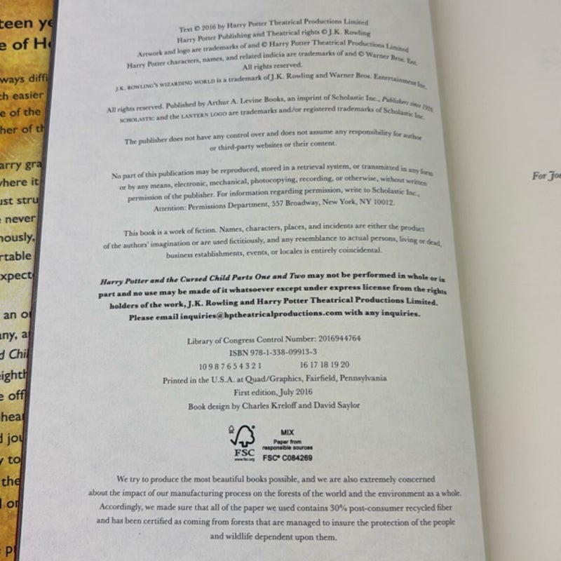 Harry Potter and the Cursed Child Parts One and Two (Special Rehearsal Edition Script)