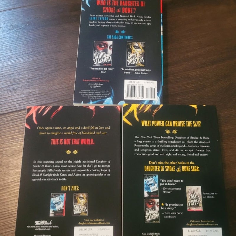 SIGNED The Daughter of Smoke & Bone Trilogy Paperback Set