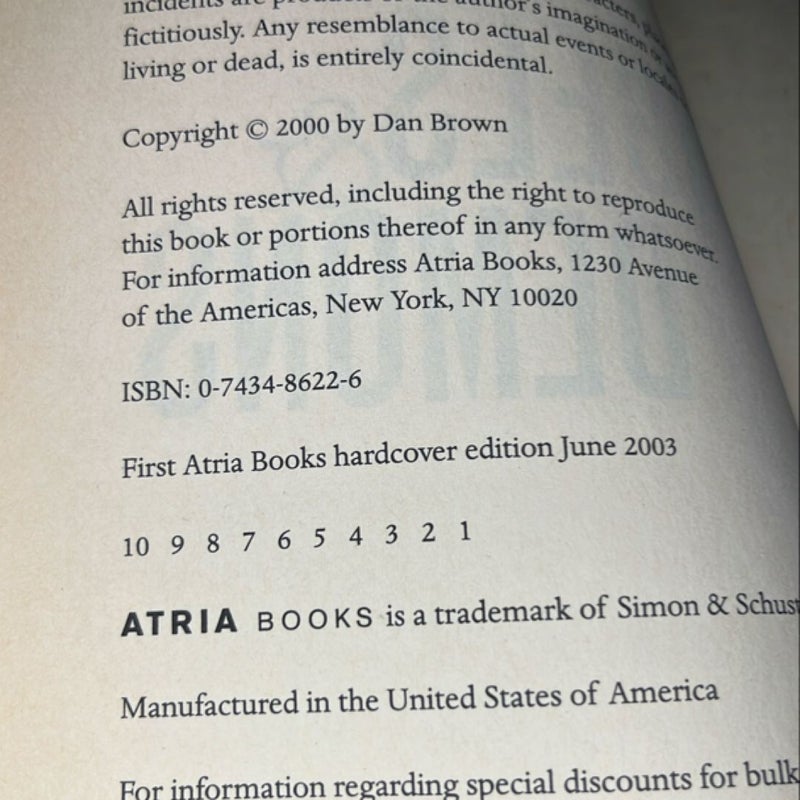 Angels & Demons by Dan Brown – First Edition Hardcover (2003, Atria Books)