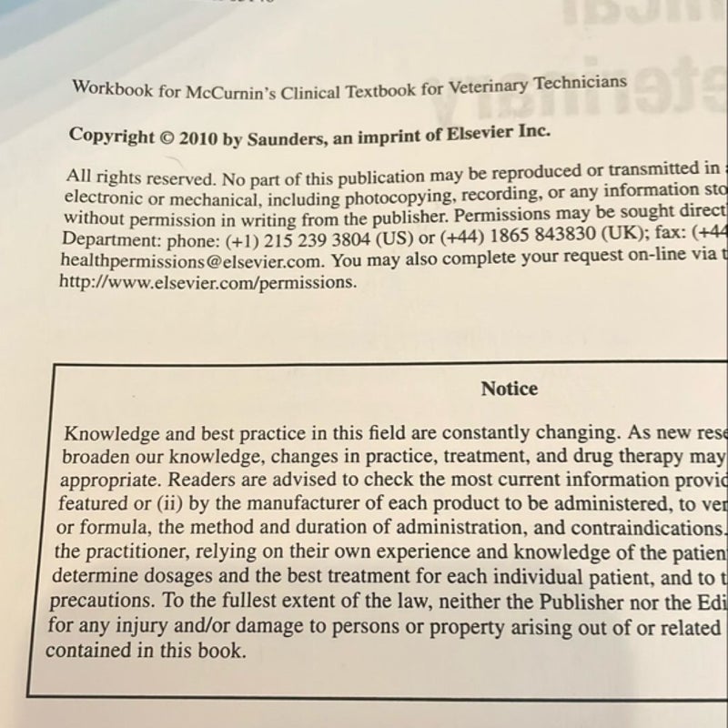 Workbook for Mccurnin's Clinical Textbook for Veterinary Technicians