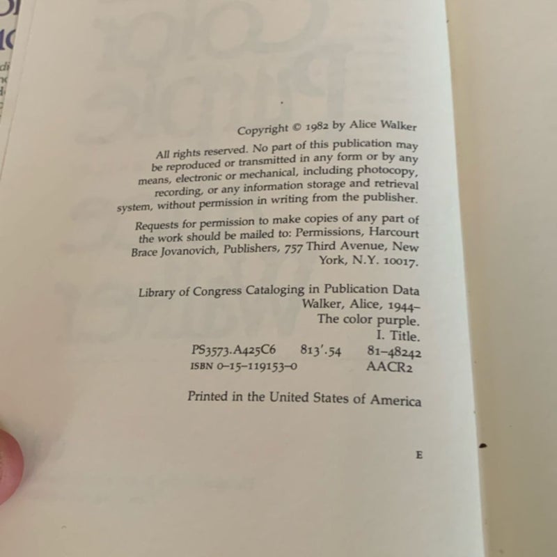 THE COLOR PURPLE- Early Hardcover!