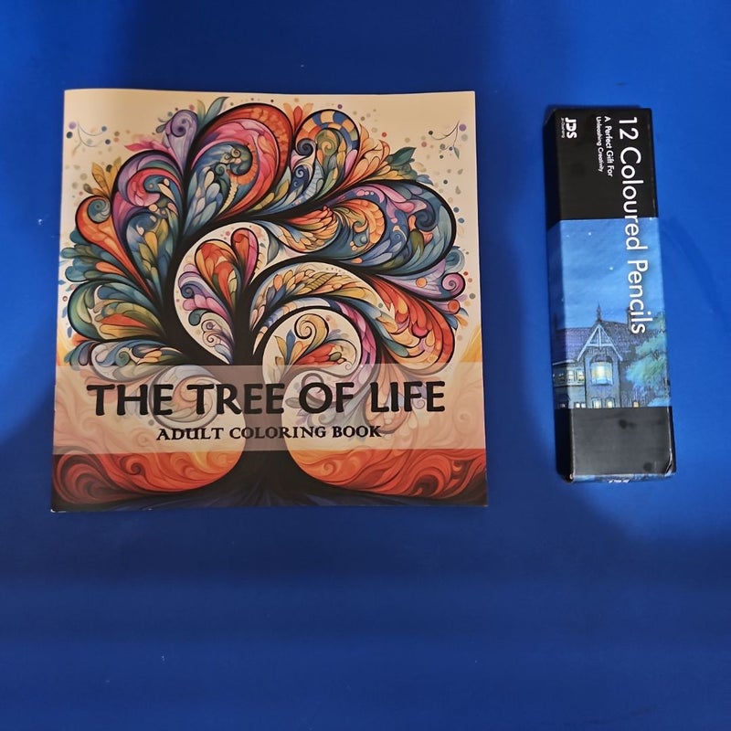 The Tree of Life Adult Coloring Book (plus an unopened box of 12 colored pencils)