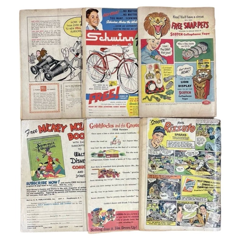 Lot of 6 Vintage Kids Comic Books 1950s Walt Disney and Tom & Jerry