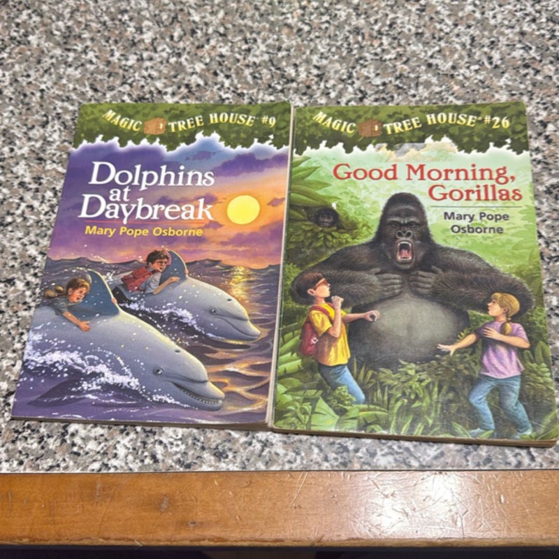 Magic treehouse set of 2 books dolphins at day break and good morning gorrilas 